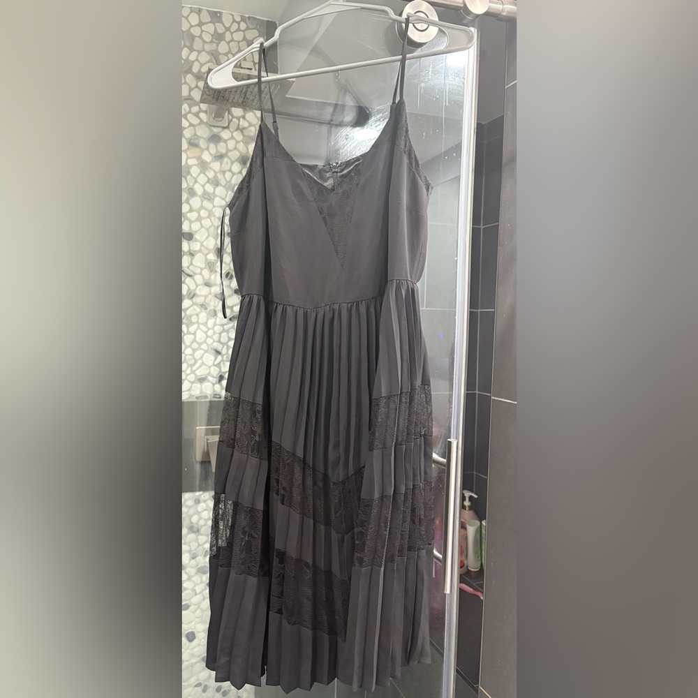Express Black Pleated Maxi Slip Dress with Lace Insets NWT